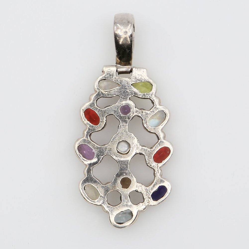 Vintage Sterling Silver Openwork Colorful Gemstones Pendant Nicky Butler Style - Picture 2 of 3